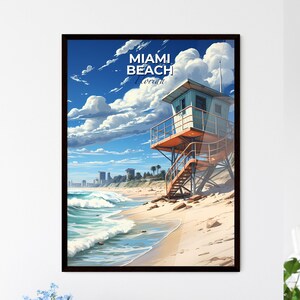 Miami Beach, Florida, una torre di salvataggio su una spiaggia – Collezione Travel Skylines / Personalizzabile