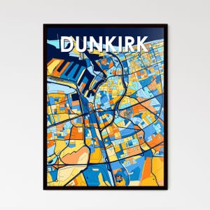 Carte artistique Dunkerque, France - Décoration murale vibrante, parfaite pour des cadeaux uniques | Design d'intérieur élégant !