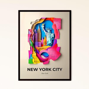 Vivid New York City, New York - un ritaglio di carta della statua della libertà - Stampa Fine Art, personalizzabile
