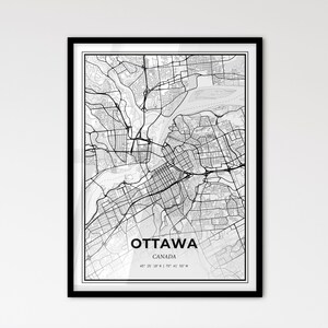Ottawa, Canada - Plan de la ville de style scandinave pour une décoration intérieure moderne - Poster en noir et blanc