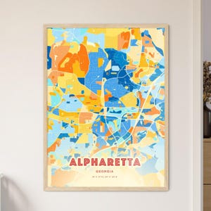Carte artistique de couleurs côtières de Géorgie d'Alpharetta, carte d'Alpharetta, carte des États-Unis, impression d'affiches personnalisables ou téléchargement numérique