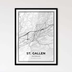 St. Gallen Schweiz - Stadtplan im Skandinavischen Stil für die moderne Dekoration - schwarz-weiß Poster