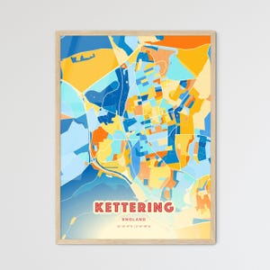 Carte artistique des couleurs côtières de Kettering, Angleterre, carte de la ville de Kettering, Angleterre - affiche personnalisable ou téléchargement numérique