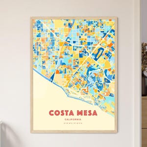 Carte artistique de couleurs côtières de la Californie de Costa Mesa, affiche créative bicolore de ville de ville natale de Costa Mesa Etats-Unis, également en téléchargement numérique