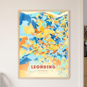Carte artistique de Leonding Autriche couleurs côtières Leonding Autriche, carte de la ville de Leonding, impression poster personnalisable ou téléchargement numérique