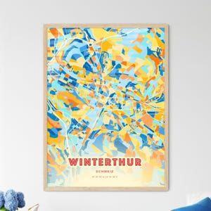 Carte artistique de couleurs côtières de Winterthur Suisse, carte de la ville de Winterthur Suisse - impression poster personnalisable ou téléchargement numérique