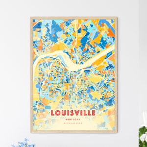 Colorful LOUISVILLE KENTUCKY Blue Orange Fine Art Print, Louisville Usa City Map, a perfect gift.