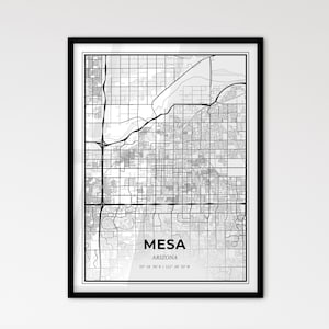Mesa Arizona - Plan de la ville de style scandinave pour une décoration intérieure moderne - Poster en noir et blanc