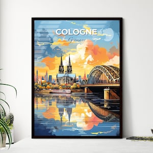 Köln Deutschland Skyline - Eine Brücke Über Wasser Mit Kirche Und Brücke – Reise Skylines Kollektion | Personalisierbar