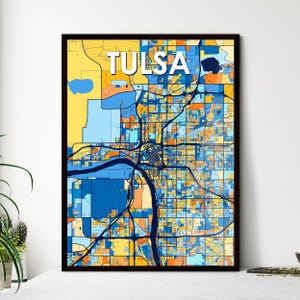 Impresión artística del mapa de Tulsa, Oklahoma: decoración de pared vibrante y colorida / regalo único y personalizable para el hogar o la oficina