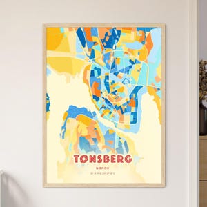 Carte artistique des couleurs côtières du Tønsberg Norvège, carte de la ville du Tønsberg Norge - affiche personnalisable ou téléchargement numérique