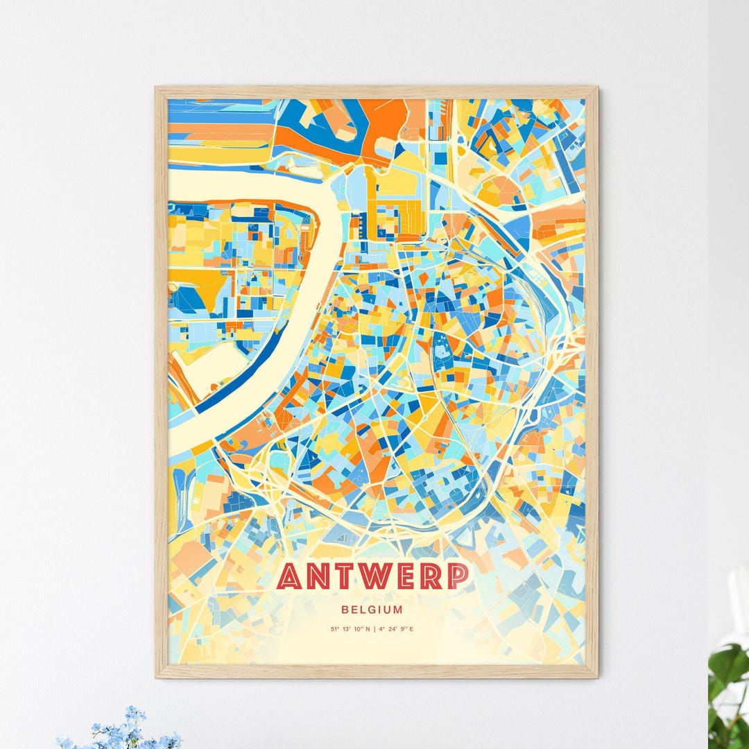 Antwerp Belgium Coastal Colors Art Map, Antwerp Belgium City Map ...