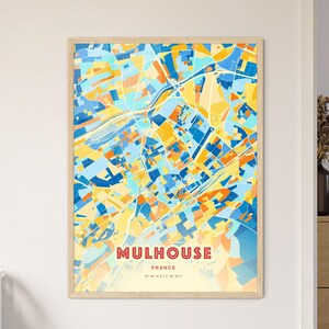 Mapa artístico de la costa de Mulhouse, Francia, con colores, mapa de la ciudad de Mulhouse (póster personalizable, impresión o descarga digital)