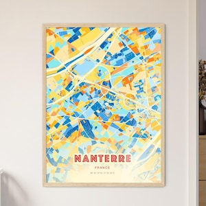 Carte artistique couleurs de la côte de Nanterre France, carte de la ville de Nanterre France - affiche personnalisable ou téléchargement numérique