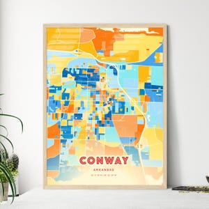 Conway Arkansas Coastal Colors Art Map Conway United States City Map - Customizable Poster Print, Framed or Aluminum dibond