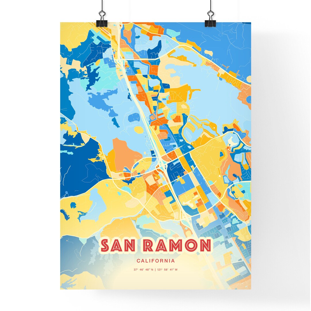 Colorful SAN RAMON CALIFORNIA Blue Orange Fine Art Print San Ramon
