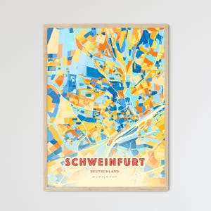 Carte artistique de couleurs côtières de Schweinfurt Allemagne, affiche de ville natale créative bicolore de Schweinfurt Deutschland, également en téléchargement numérique