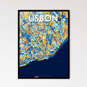 Póster del mapa artístico de Lisboa, Portugal: decoración de pared vibrante y única para el hogar, ¡regalo personalizable perfecto para cualquier ocasión!