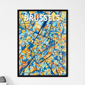 Affiche artistique de la carte de Bruxelles, Belgique - Décoration murale vibrante, cadeau unique pour la maison, parfaite pour la personnalisation | Style d'intérieur !