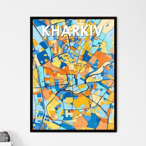 Póster del mapa artístico de Járkov, Ucrania: decoración de pared vibrante / regalo único para los amantes del diseño de interiores.