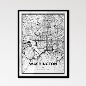 Washington D.C. - Stadtplan im Skandinavischen Stil für das moderne Wohndekor - schwarz und weiß Poster