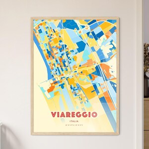 Carte d'art de couleurs côtières de Viareggio Italie, carte de la ville de Viareggio Italia - impression poster personnalisable ou téléchargement numérique
