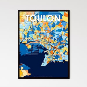 Poster con mappa artistica di Tolone, Francia - Decorazione murale vivace, regalo unico per la casa / Stile personale - Perfetto per qualsiasi spazio!