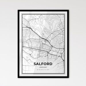 Salford England: stadsplattegrond in Scandinavische stijl voor modern interieur