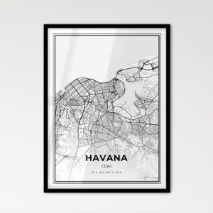 La Habana, Cuba - Mapa de la ciudad de estilo escandinavo para decoración moderna del hogar - Póster en blanco y negro