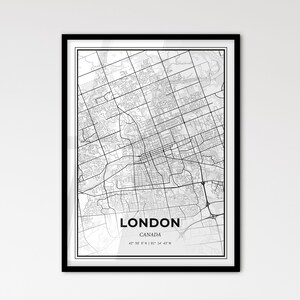 Londres, Canada - Plan de la ville de style scandinave pour une décoration intérieure moderne - Poster en noir et blanc