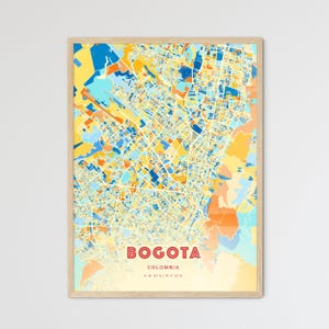Bogota Kolumbien Küstenfarben Kunst Karte, Bogota Kolumbien Karte - Individueller Poster-Druck oder digitaler Download