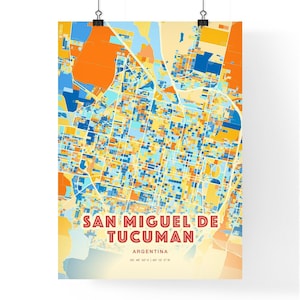 Mapa artístico de colores costeros de San Miguel de Tucumán, póster creativo de dos tonos de San Miguel de Tucumán, un regalo perfecto.