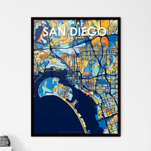 Affiche de carte artistique de San Diego - Décoration murale unique et vibrante pour la maison ou un cadeau - Personnalisez votre espace avec style !
