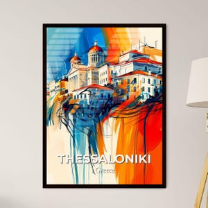 Salónica vibrante, Grecia - Una pintura de un edificio - Pinturas de ciudades coloridas / Personalizable