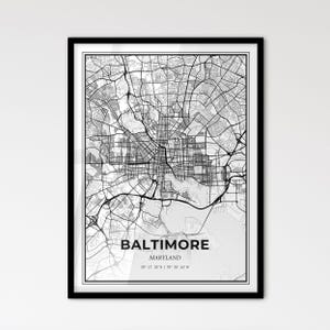 Baltimore Maryland - Stadtplan im Skandinavischen Stil für das moderne Wohndekor - schwarz und weiß Poster