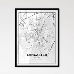 Lancaster Inglaterra - Mapa da cidade em estilo escandinavo para decoração de casa moderna