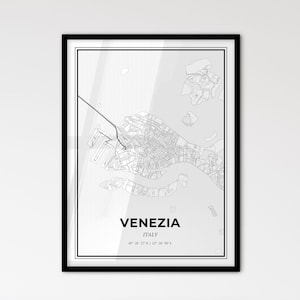 Venise Italie - Plan de la ville de style scandinave pour une décoration intérieure moderne - Poster en noir et blanc
