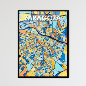 Poster carte artistique de Saragosse, Espagne - Décoration murale vibrante | Cadeau unique pour la maison, les amateurs de voyages et les amateurs d'art !