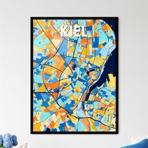 Póster de mapa artístico vibrante de KIEL ALEMANIA: decoración de pared única / regalo personalizable para entusiastas del diseño de interiores del hogar.