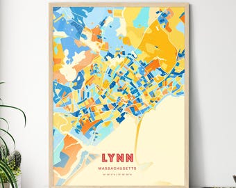 Colorful Lynn Massachusetts Map Print: Coastal City Art
