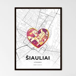Carte Siauliai Lituanie - Choisissez l'un des trois styles proposés - Poster personnalisable, cadeau personnalisé