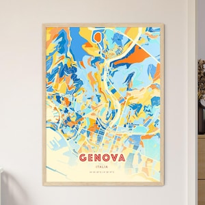 Genua Italien Küstenfarben Kunst Karte, Genova Italia Karte - Personalisierbarer Poster Druck oder digitaler Download