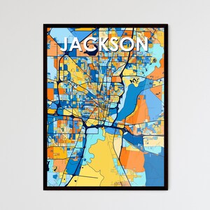 Jackson Mississippi Art Map Poster - lebendige Wanddekoration, einzigartige Geschenkidee für das Interieur, perfekt für jeden Raum!