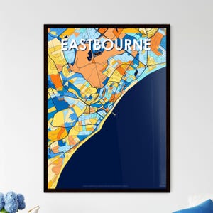 Affiche de carte artistique personnalisable d'EASTBOURNE, ANGLETERRE - Décoration murale personnalisée éclatante, parfaite pour un cadeau ou une décoration d'intérieur élégante !