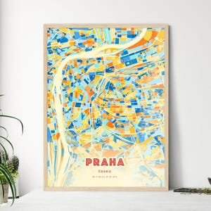 Carte artistique de couleurs côtières de Prague Tchéquie, plan de la ville de Praha Cesko - impression poster personnalisable ou téléchargement numérique