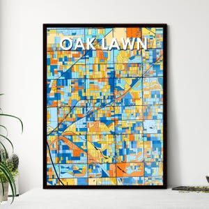 Poster con mappa artistica di Oak Lawn, Illinois - Decorazione murale vibrante, perfetta per regali unici / Splendido design d'interni per la casa