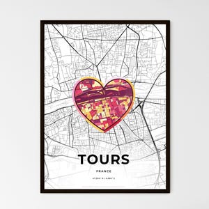 Carte de France Tours - 3 options de style - Choisissez l'un des trois styles - Impression d'affiche personnalisable, cadeau personnalisé