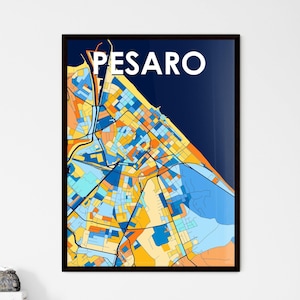Póster del mapa artístico de PESARO, ITALIA: decoración vibrante y colorida para el hogar o regalos únicos y personalizables - Impresión artesanal