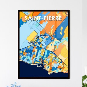 Carte artistique de Saint-Pierre, France - Décoration murale unique | Cadeau personnalisable pour décoration d'intérieur