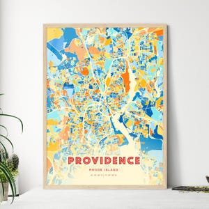 Vorsehung Rhode Island Coastal Colors Kunst Karte, Vorsehung USA Stadt Karte - Personalisierbarer Poster Druck oder digitaler Download